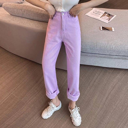 High Waist Straight Fit Wide Leg Jeans